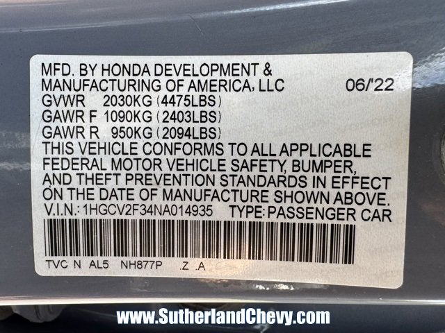 2022 Honda Accord Sedan Sport
