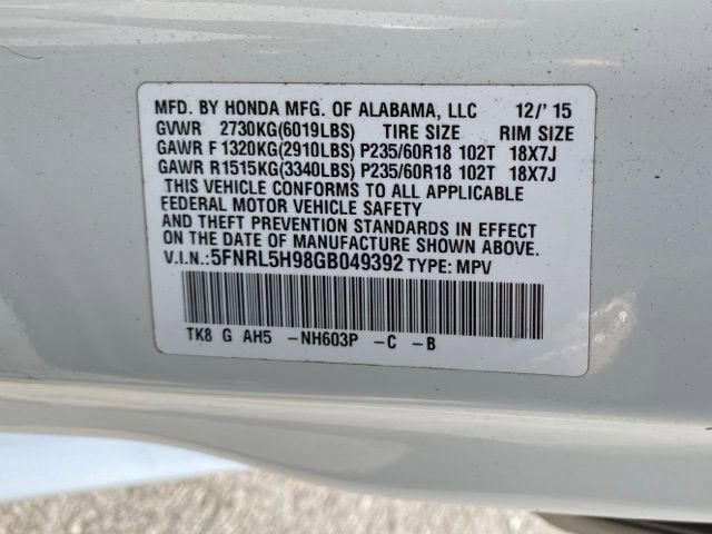 2016 Honda Odyssey Touring Elite